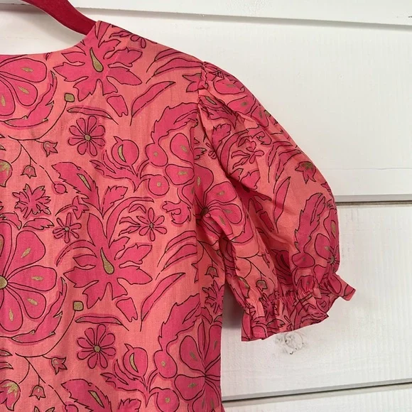 Utsa Kids Pink & Gold Floral Cotton Summer Dress Size 9/10 - Picture 13 of 14